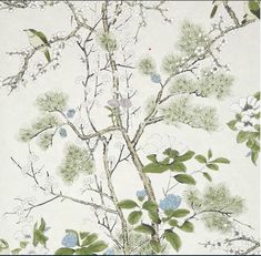 an image of a wallpaper with birds and flowers on the tree branches in front of it