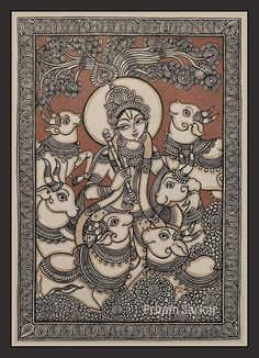 Meghferi - মেঘফেরি Indian Art Design, Mirabai Painting, Temple Painting, Madhubani Paintings, Lord Krishna Madhubani Painting, Ma Durga Madhubani Painting, Indian Folk Art Painting, Madhubani Art Of Krishna, Madhubani Painting Of Krishna