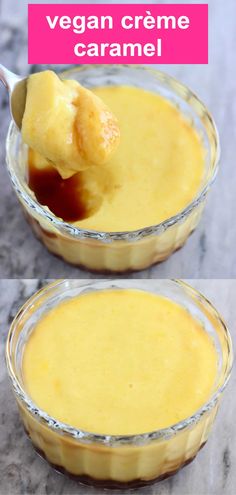 two images showing how to make vegan creme caramel