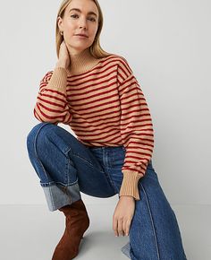 Discover Ann Taylor Weekend. Effortlessly polished pieces for wherever your plans take you. Turtleneck. Long sleeves. Drop shoulders. Ribbed neckline, cuffs and hem.,Imported:Imported,Fit:Softly fitted,Length:22 1/4" long,Fabrication:Body: 58% Polyester, 21% Viscose, 15% Nylon, 1% Wool, 1% Spandex, 4% Other Fiber; Welt: 51% Polyester, 23% Nylon, 21% Viscose, 1% Wool, 1% Spandex, 3% Other Fiber,Garment Care:Machine Washable Petite Turtleneck Stripe Drop Shoulder Sweater by Ann Taylor Size petite - XL Iconic Red Women's Turtleneck, Long, Sleeve, Pullover, Sweaters, Body 58%, Polyester, 21%, Viscose, 15%, Nylon, 1%, Wool, 1%, Spandex, 4%, Other, Fiber Welt 51%, Polyester, 23%, Nylon, 21%, Viscose, 1%, Wool, 1%, Spandex, 3%, Other, Fiber, Machine, Washable Best Fall Sweaters Sezane Striped Sweater, Ann Taylor Petite, Petite Sweaters, Drop Shoulder Sweater, Turtleneck Long Sleeve, Drop Shoulder Sweaters, Womens Turtleneck, Ribbed Neckline, Fall Sweaters