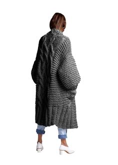 LIMITED TIME SALE ON SELECT COLORS ONLY Loopy Mango - Rockstar Coat Soft 100% merino wool Hand Knit in U.S.A. Care: dry clean recommended. One size Measurements: size: chest (seam to seam) - 25’’ (63.5 cm), length - 36’’ (91 cm) No refunds or exchanges are accepted on this item. ALL SALES ARE FINAL. Since this is a long knitted garment expect it to grow due to its weight at least a few inches with wear. To prevent stretching never hang knitted garments - always store them folded. Fitted Chunky Knit Wool Outerwear, Chunky Knit Wool Sweater Coat For Fall, Winter Wool Sweater Coat With Chunky Knit, Wool Chunky Knit Sweater Coat For Winter, Winter Wool Chunky Knit Sweater Coat, Winter Chunky Knit Wool Sweater Coat, Loopy Mango, Clearance Sale, Stretching