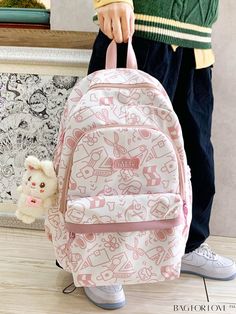 BagForLove - School Backpack: Classic Cartoon Pattern with Adjustable Strap & Bag Charm, Colorblock Design Product Description Color Pink Composition 100% Nylon Pattern Type Graphic Bag Size Medium Material Polyamide Type Classic Backpack Size Chart INCH CM Handle Height Strap Length Bag Height Bag Width Bag Length 3.1 inch 35.4 inch 17.3 inch 6.3 inch 12.2 inch Handle Height Strap Length Bag Height Bag Width Bag Length 8 cm 90 cm 44 cm 16 cm 31 cm Details Pictures Similar Products h2 { text-ali Trendy White Backpack With Letter Print, White Letter Print Standard Backpack, Nylon Bags With Letter Print For Daily Use, Nylon Bag With Letter Print For Daily Use, Daily Use Nylon Bag With Letter Print, School Bags In Nylon With Letter Print, White Letter Print Backpack For Back To School, Everyday White Backpack With Letter Print, Back To School White Letter Print Backpack