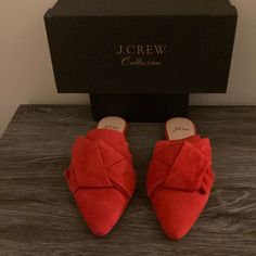 Nwt Red Marine Slider Flat Mules Size 8 Spring Slip-on Mules With Red Sole, Red Flats For Fall, Chic Mules With Red Sole, Elegant Red Flats For Summer, Elegant Red Summer Flats, Red Mules For Spring, Red Spring Mules, Red Almond Toe Flats For Fall, Casual Flats With Red Sole For Workwear