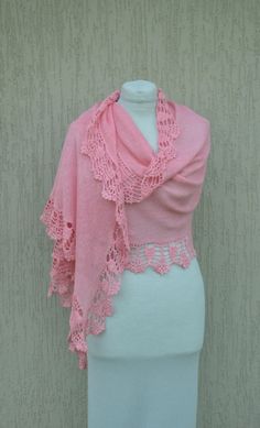 Pink hand knitted linen shawl. Measurements: app. 240 cm(94,5" ) length 52 cm (20,4'') width Materials 100% linen Care: Gently hand wash and rinse in no warmer than 90 F water (30-40 C), using a wool/silk detergent. Gently squeeze out excess water . Lay flat to dry and block with needles if needed. Iron with steam (using wool temperature settings). Color might slightly differ due to monitor settings. Shawl Measurements, Linen Shawl, Pink Shawl, Scarf Knitted, Summer Shawl, Shawl Crochet, Pink Scarf, Chale Crochet, Shawl Wrap