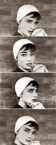 three different pictures of a woman wearing a hat