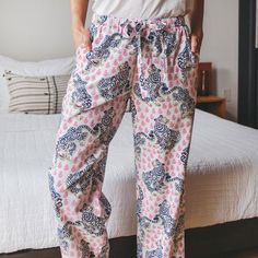 Anthropologie Printfresh Tiger Queen Pajama Pants Loungewear Sz Xxs/P Nwt $72 Pink Cotton Sleepwear With Elastic Waistband, Comfortable Pink Sleepwear With Elastic Waistband, Pink Cotton Bottoms For Bedtime, Pink Cotton Bedtime Bottoms, Casual Pink Sleepwear Long Pants, Comfortable Pink Lounging Pants, Comfortable Pink Loungewear Pants, Comfortable Pink Pants For Loungewear, Comfortable Pink Long Pants Sleepwear