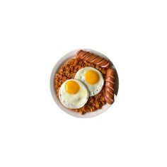 two eggs, sausage and beans on a plate