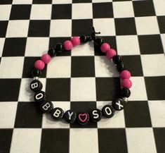 Green Day - Bobby Sox inspired homemade beaded bracelet. Bracelet is elastic to fit most wrists! Pink and black Bobby Socks, Kandi Ideas, Beaded Bracelet, United Kingdom, Jewelry Bracelets