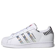 (WMNS) adidas Superstar 'White Iridescent' FY5131 (SNKR/Skate/Women's) Sporty Iridescent Low-top Sneakers, Iridescent Sporty Sneakers For Streetwear, Sporty Iridescent Sneakers For Streetwear, Iridescent Low-top Sporty Sneakers, Iridescent Lace-up Sporty Sneakers, Iridescent Low-top Sneakers For Sports, Adidas Originals Superstar, Shorts Women, Denim Shorts Women