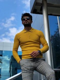 Carlos Slim-Fit Polo Sweater Mustard – BJN Older Mens Fashion, Knitwear Sweater, Yellow Long Sleeve, Slim Fit Polo Shirts, Fitted Turtleneck, Slim Fit Polo, Polo Sweater, Formal Outfit, Polo Collar