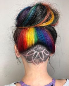 Rainbow Undercut Hair, Dyed Undercut Women, Rainbow Undercut, Dyed Undercut, Cool Undercut, Cool Friends