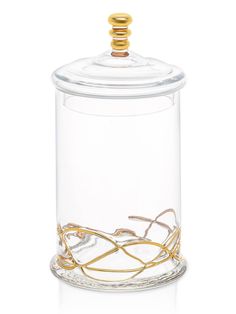 12H Large Glass Kitchen Jar With Gold Swirl Design and Lid - KYA Home Decor Large Glass Jar, Room Organisation, Kitchen Canister Set, Apartment Things, Kitchen Jars, Baked Cookies, Pretty Cookies, Glass Canisters, Glass Storage