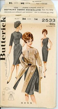 Butterick 2533 Misses 1960s Dress Pattern Sheath by CynicalGirl, $26.00 Butterick Patterns Vintage, 1970s Sewing Patterns, Sheath Dresses Pattern, Patron Vintage, Retro Sewing Patterns, Butterick Pattern, Paneled Skirt, Fitted Jacket