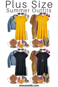 Plus Size Casual Summer Dress Outfits - Alexa Webb Yellow Knit Dress, Plus Size Summer Outfits, Look Plus Size, Denim Jacket With Dress, Summer Dress Outfits, Plus Size Summer, Casual Summer Dresses