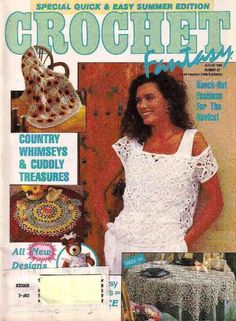 the front cover of crochet magazine with an image of a woman in white