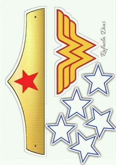 the wonder woman sticker is next to five star decals, which are gold and red