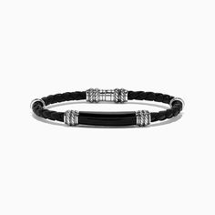 Effy Men's Sterling Silver and Leather Onyx Bracelet, 13.00 Onyx Bracelet, Sterling Silver Mens, Onyx, Bracelet, Sterling Silver, Silver, Leather