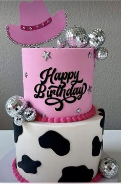 Cow Disco Party, Cowgirl Birthday Cake Ideas, Pink Cowgirl Birthday Party Ideas, Man I Feel Like I’m One Birthday Cake, Vaquera Birthday Party, Pink Cowgirl Cake, Disco Cowgirl Cake, Cowgirl Birthday Party Decorations, Cowgirl Birthday Party Ideas