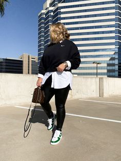 Nike Sportswear Crewneck Sweatshirt curated on LTK Casule Outfit For Women Winter, Woman’s Winter Work Outfits, Nike Ones Outfit Women, All Black Nike Outfit, Sweatshirt And Sneakers Outfit, Sweatshirt Heels Outfit, Friendsgiving Brunch Outfit, Styling Sweatshirts Outfit, Updated Work Outfits