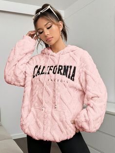 Letter Embroidery Drop Shoulder Drawstring Hoodie,Long Sleeve Tops Pink Casual  Long Sleeve Knitted Fabric Letter Pullovers Slight Stretch  Women Clothing, size features are:Bust: ,Length: ,Sleeve Length: Women Sweatshirts, Rose Bonbon, Fabric Letters, Letter Embroidery, Drawstring Hoodie, Pink Hoodie, Long Sleeve Knit, Drop Shoulder, Women Clothing