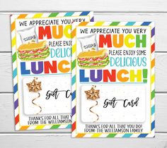 two lunch menus with the words, we appreciate you very much