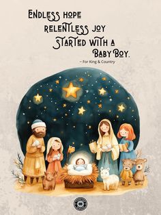 a nativity scene with baby jesus in the manger, and three wise men