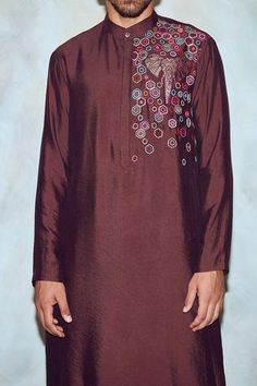 Shop for DiyaRajvvir Brown Cotton Embroidered Straight Kurta for Men Online at Aza Fashions Kurta For Men, Straight Kurta, Embroidered Neckline, Brown Silk, Embroidered Silk, Not For Sale, Mandarin Collar, Cotton Silk, Aza Fashion