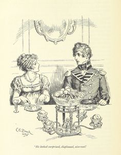 an illustration of a man and woman sitting at a table