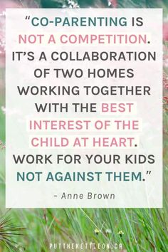 a quote from anne brown that says,'co - parenting is not a competition it's a collaboration of two homes working together with the best interest