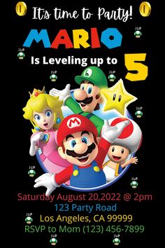 the mario birthday party is coming up to 5 pm on august 20, 2012 and it's time to party