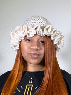 The Cream Crochet Ruffle Hat. Just the right amount of chic-ness. The 360 ruffle design give it a brim that is flirty and playful. One size, fits most average adult heads.  Handwash and air dry. Can be tossed in drier on low heat. 100 percent Handmade. One Size Fits Most Crochet Hat With Ruffles, Spring Crochet Hat With Ruffles, Ruffled Crochet Hat, Crochet Ruffle Brim Hat, Crochet Bucket Hat Ruffled Brim, Cat Ears Hat, Crochet Ruffle, Crochet Bucket Hat, Ear Hats