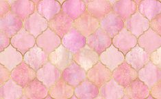 a pink and gold wallpaper with circles