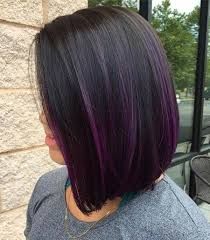 Purple Peekaboo Highlights For Dark Hair, Purple Brunette Hair, Purple Balayage, Purple Ombre Hair, Black Hair With Highlights, Hair Color Shades, Hair Color Purple, Ombre Hair Color, Purple Ombre