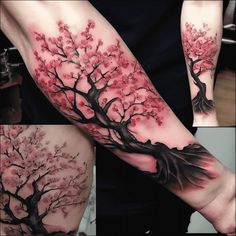 this is an image of a tree with pink flowers on it