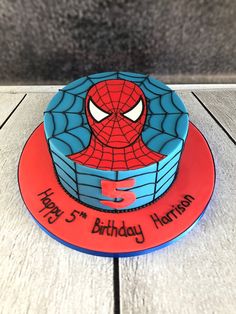 a birthday cake with a spiderman design on it