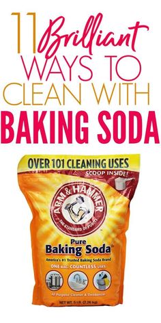 a bag of baking soda with the words brilliant ways to clean with baking soda over 101 cleaning uses