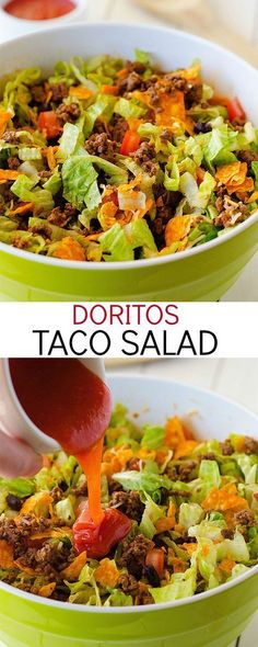 two pictures showing different types of taco salad