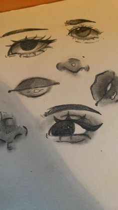 several drawings of different types of eyes on paper