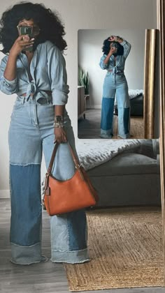 Chic Over 40 Fashion, Friendsgiving Dinner Party Outfit, Modern Boho Chic Outfits, Eccentric Outfits Street Style, Thick Girlfriend Outfits Summer, Polished Outfits, Dressy Casual Outfits, Denim Looks, Denim On Denim