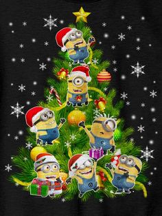 a christmas tree with minion characters on it