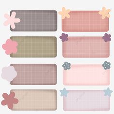 six pastel colored rectangles with flowers on them, pink, green, beige png and psd