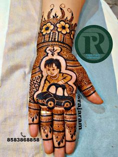 the hand is decorated with an image of a boy