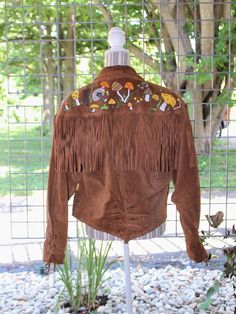 Hand-painted Vintage Suede Leather Fringe Jacket Retro | Etsy Diy Fringe Jacket, Leather Jacket With Fringe, Leather Fringe Jacket, Jacket Ideas, Suede Leather Jacket, Fringe Leather Jacket, Strong Female