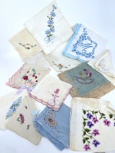 Hanky Craft Mixed Lot 13 Vtg Handerchief Embroidery WW2 Silk Cotton Faille As Is Embroidered Hankies, M Monogram, Craft Accessories, Vintage Accessories, Vintage House, Embroidery, Silk, Handbags, Free Shipping