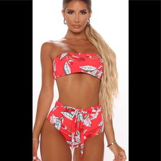 New With Tags Tube Top Bikini Bottom Front Tie High Rise 85% Nylon, 15% Spandex Red Printed Swimwear For Poolside, Red Printed Swimwear For Pool, Red Trendy Swimwear For Vacation, Trendy Red Swimwear For Vacation, Red Fitted Printed Swimwear, Fitted Red Printed Swimwear, Trendy Red Swimwear For Poolside, Trendy Red Swimwear For Beach Season, Trendy Red Swimwear For The Pool