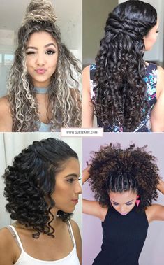 Penteados para Cabelos Cacheados Curly Hair Styles Easy, Box Braids Styling, Natural Curls Hairstyles, Hairdos For Curly Hair, Peinados Fáciles Para Cabello Corto, Curly Girl Hairstyles