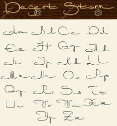 an old fashioned handwritten font and numbers on a white paper with wood grain background