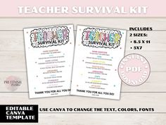 the teacher survival kit includes two sheets, one for each student to use as a printable