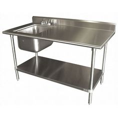 a stainless steel kitchen sink with two sinks on one side and an undershel