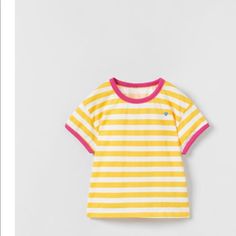 Zara Striped Ribbed T-Shirt Striped Short Sleeve Tops For Playwear, Striped Cotton Top For Playwear, Cute Yellow T-shirt For Playtime, Cute Striped Cotton T-shirt, Playful Striped Tops For Playwear, Playful Striped Cotton Tops, Striped Tops For Playwear In Spring, Striped Tops For Spring Playwear, Yellow Tops For Spring Playwear